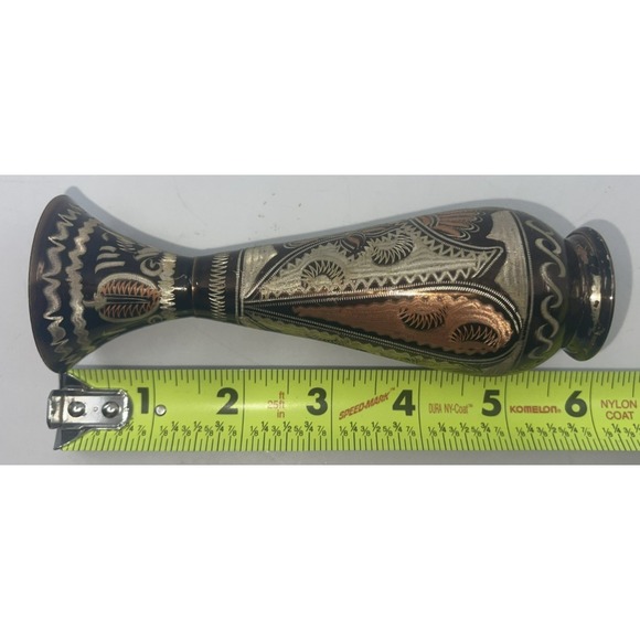 Vintage Metallic Copper Cloisonné Bud Vase 6" Tall Ornate Detailed - Picture 8 of 8